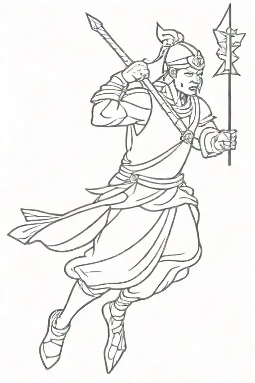 Chinese warrior holding a spear tattoo design idea