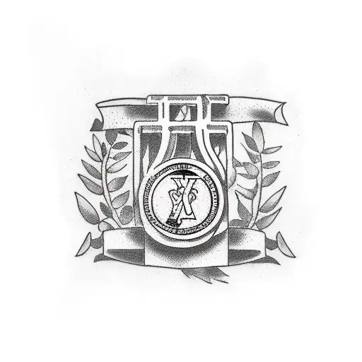 roman ruins column with olive branch and roman numerals tattoo design idea