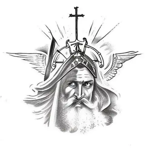 bible with a battle scene and an angel tattoo design idea