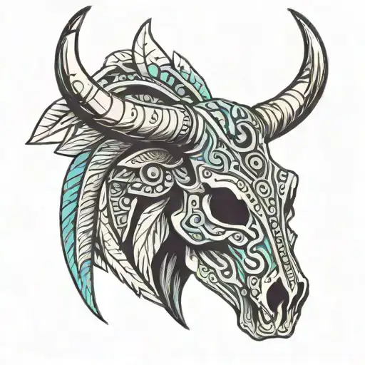 Aztec Indian cow skull tattoo design idea