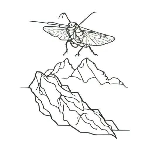 grasshopper with mountains behind it tattoo design idea