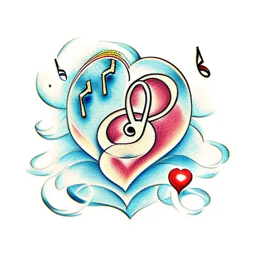 music equipment with music notes as a heart  tattoo design idea