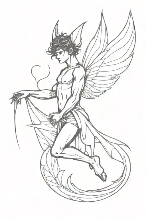silhouette of a male fairy with wings and pointed ears tattoo design idea