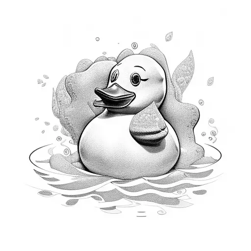 rubber duck with flowers flowing around it in wave motions  tattoo design idea