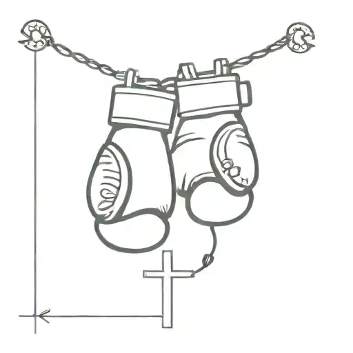 cross with boxing gloves hanging tattoo design idea