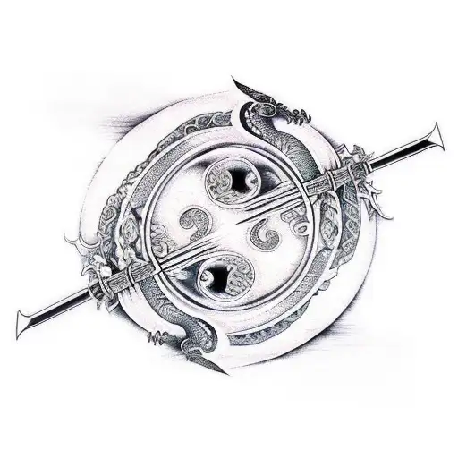 samurai katana dragon yin yang  tattoo design idea