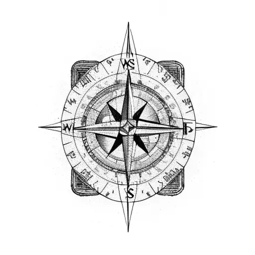 A compass with a map of the world inside, surrounded by vintage suitcases and a passport tattoo design idea