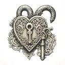 A heart-shaped lock and key with intricate designs, symbolizing eternal love tattoo design idea