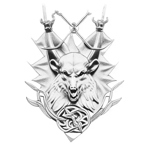 saint emblem on a chain tattoo design idea