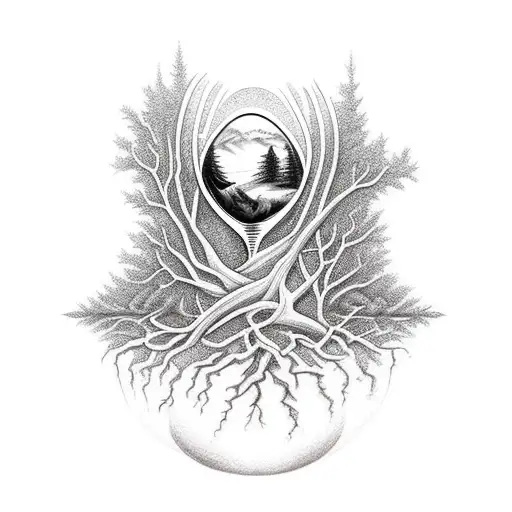 hourglass made of tree roots tattoo design idea