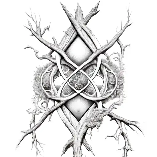 hourglass made of tree roots tattoo design idea