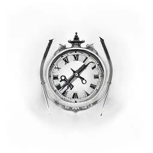 a clock with a sword went through it in the middle from the top tattoo design idea