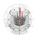 a broken glass clock with a big sword went through it in the middle from the top tattoo design idea