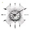 a broken glass clock with a big sword went through it in the middle from the top tattoo design idea