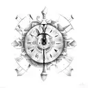 a clock with a sword went through it in the middle from the top tattoo design idea