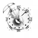 a clock with a sword went through it in the middle from the top tattoo design idea