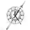 a clock with a sword went through it in the middle from the top tattoo design idea