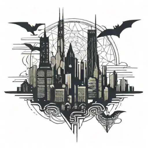 Skyline gotham city by night tattoo design idea