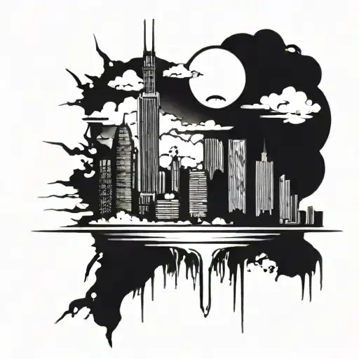  skyline gotham city skyline in the background tattoo design idea