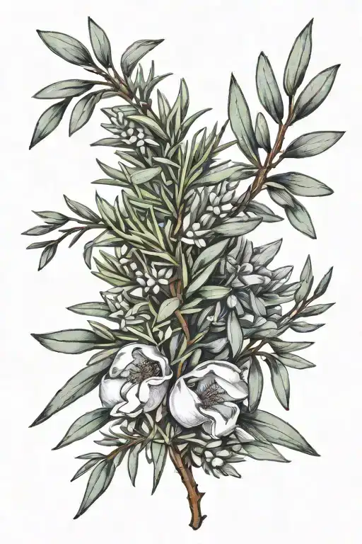rosemary, garlic and juniper branch tattoo design idea