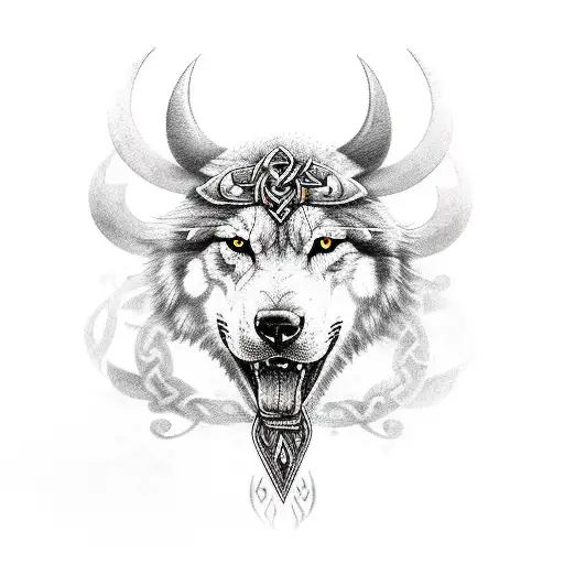 vikingo runa vikinga y lobo  tattoo design idea