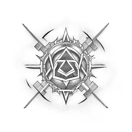 Combine elements of nu-metal album covers with educational symbols in a blackwork style tattoo tattoo design idea