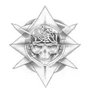 Combine elements of nu-metal album covers with educational symbols in a blackwork style tattoo tattoo design idea
