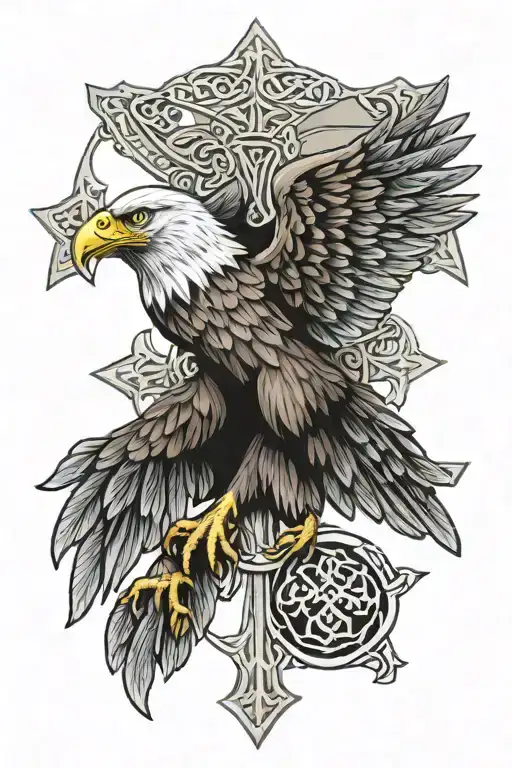 polish eagle Celtic Catholic cross tattoo design idea