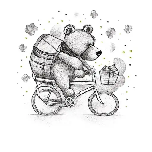 rustic bike+old teddy bear+ dream catcher +clover tattoo design idea