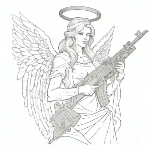 angel with ak 47 tattoo design idea