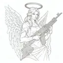 angel with ak 47 tattoo design idea
