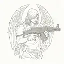angel with ak 47 tattoo design idea