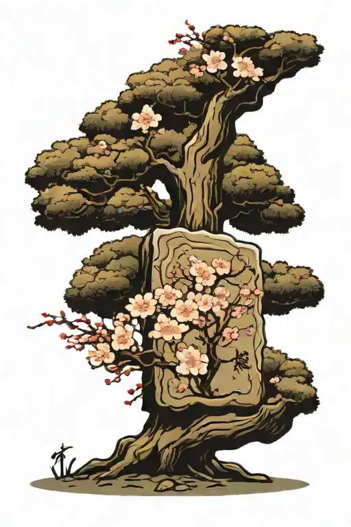 cherry blossom tree with a headstone near tattoo design idea