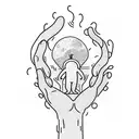 man with waves looking at a hands holding a plant and a blimp that says the world is mine  tattoo design idea