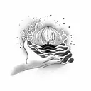 man with waves looking at a hands holding a plant and a blimp that says the world is mine  tattoo design idea