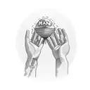 man with waves looking at a hands holding a plant and a blimp that says the world is mine  tattoo design idea