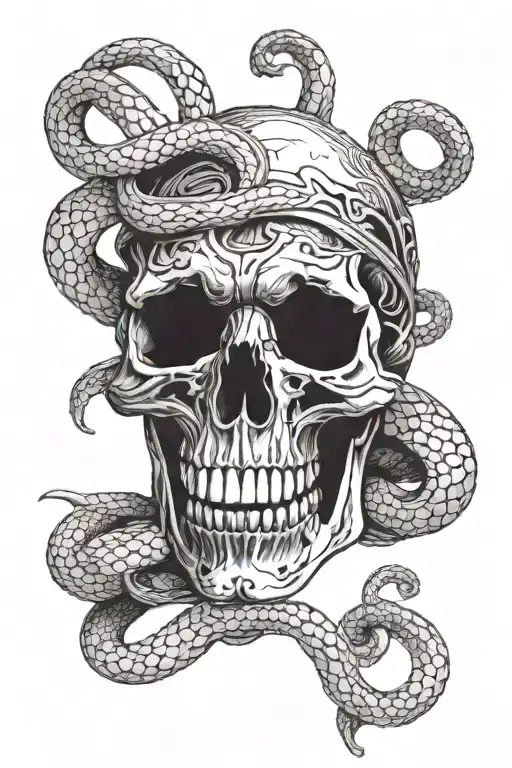 skull and snakes tattoo design idea