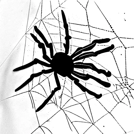 Spider hanging down in a messy web tattoo design idea