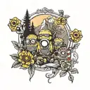 minions travle mountain frames flowers growing tattoo design idea