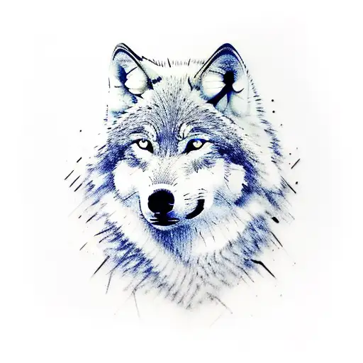 Wolf, full moon, jungle, mountain, river  tattoo design idea