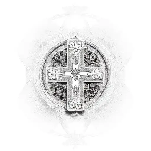 orthodox cross in outdoor theme tattoo design idea