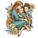 Mother & twin boys sitting together tattoo design idea