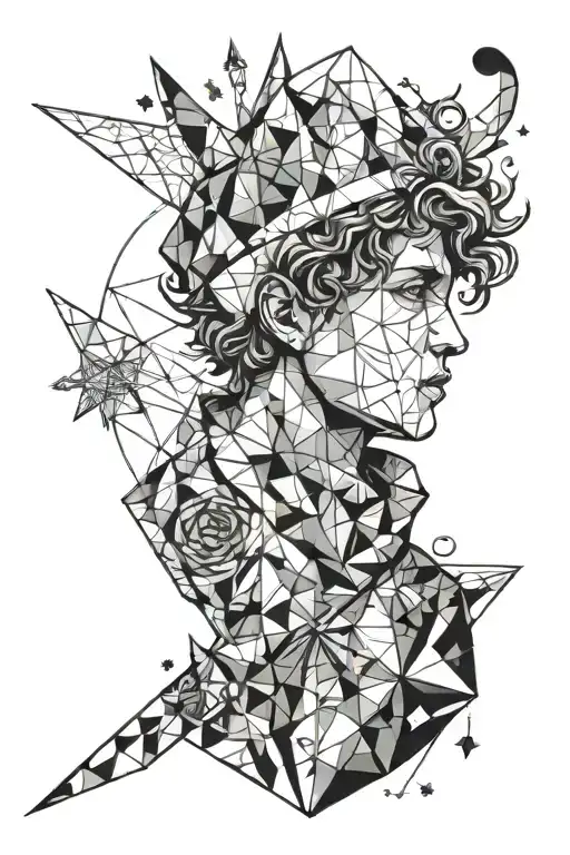 little prince sleeve combining geometric and sketch styles tattoo design idea