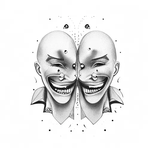 two faces one laughing and other one crying  tattoo design idea