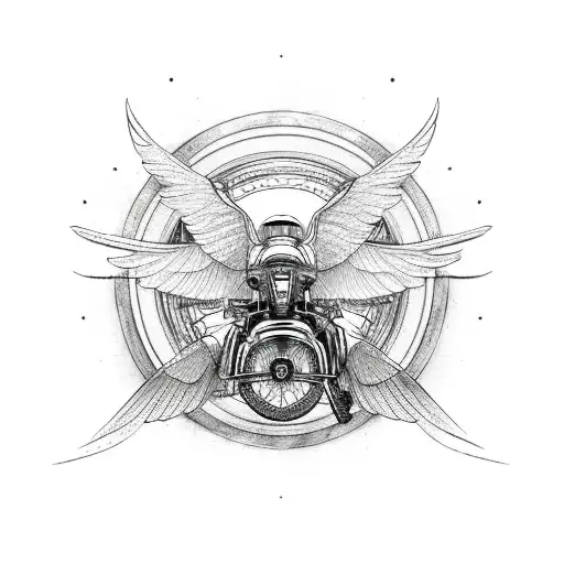 motorcycle wheel with wings  tattoo design idea