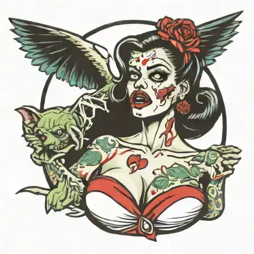 zombie pin up girl tattoo design idea