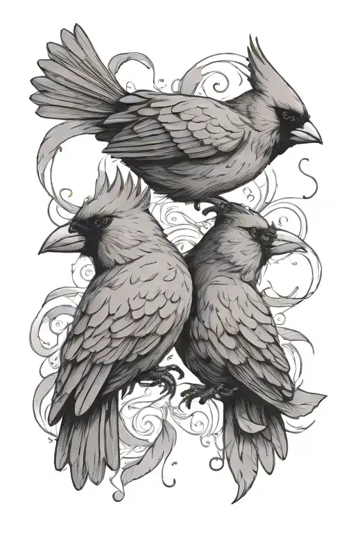 Two hands reaching towards each other, cardinal bird hopping from top hand to bottom hand tattoo design idea