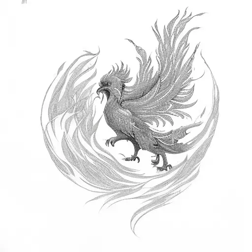 Asian Phoenix erupting from wildflowers tattoo design idea