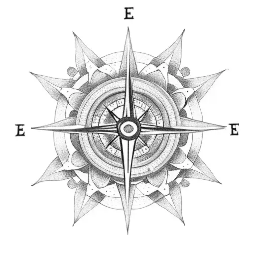 A dotwork tattoo of a compass surrounded by flowers, symbolizing the client's love for exploring and wandering tattoo design idea