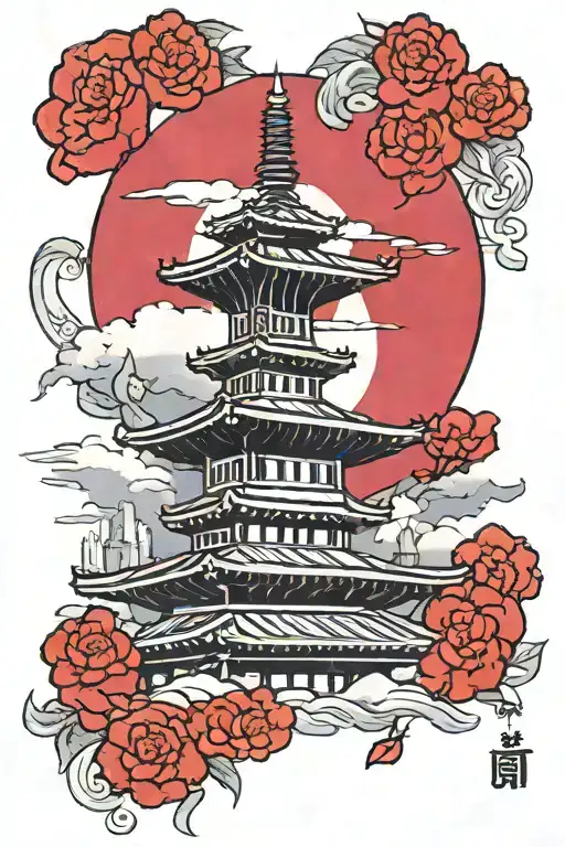 Korean flag + CN tower with background black tattoo design idea